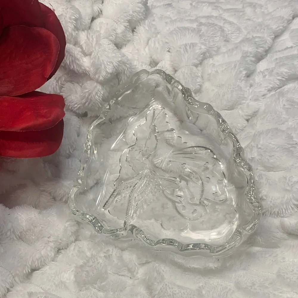 🌹VINTAGE BEAUTIFUL Clear Crystal Glass ANGEL Trinket BOWL Dish •